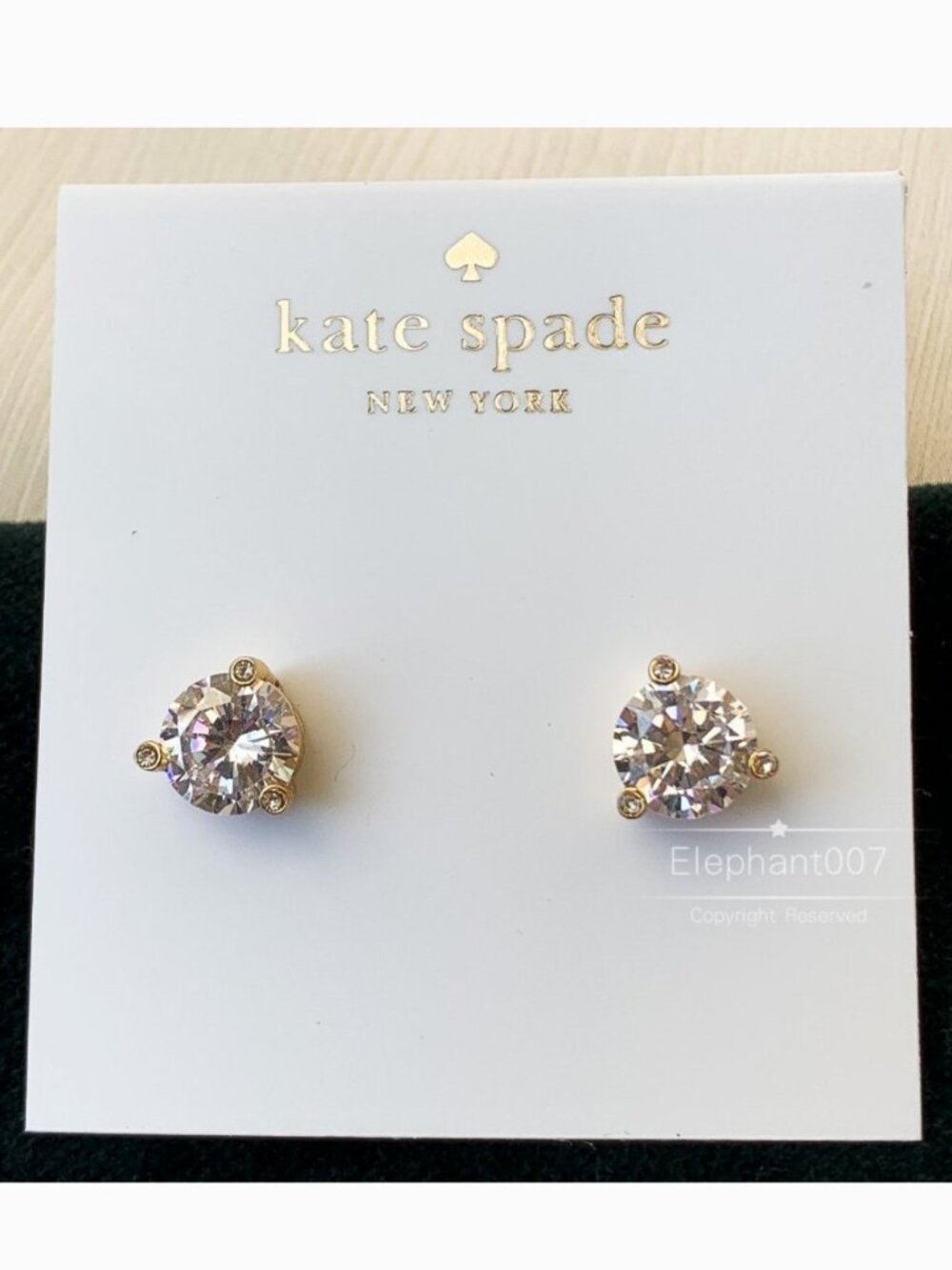 Kate Spade Crystal Solitaire Stud Earrings Gold Tone Round CZ Classic Earrings